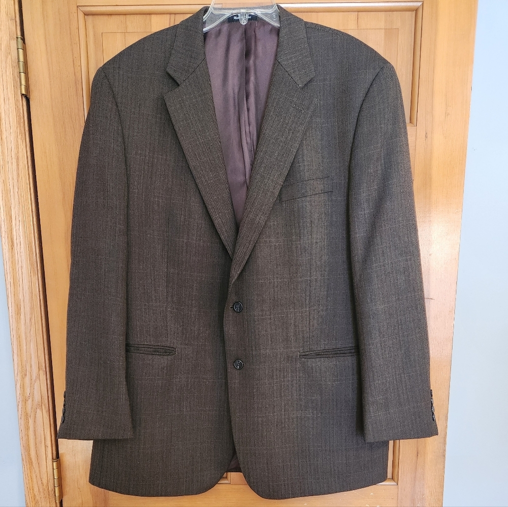 IZOD MEN'S WOOL SPORTS COAT BLAZER SUIT JACKET SIZE 46L HERRINGBONE WINDOWPANE